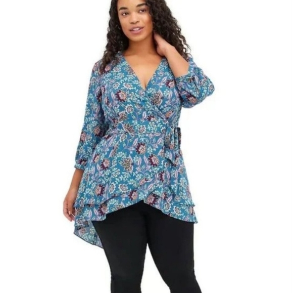 Torrid Floral Georgette Floral Wrap Peasant Top - Picture 12 of 15
